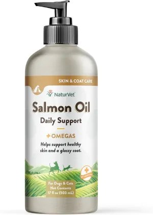 NaturVet  Salmon Oil Skin & Coat Plus Omegas | Supports Healthy Skin & Glossy Coat | Natural Source of Omega-3 & 6 Fatty Acids | for Dogs & Cats (17 oz Oil)