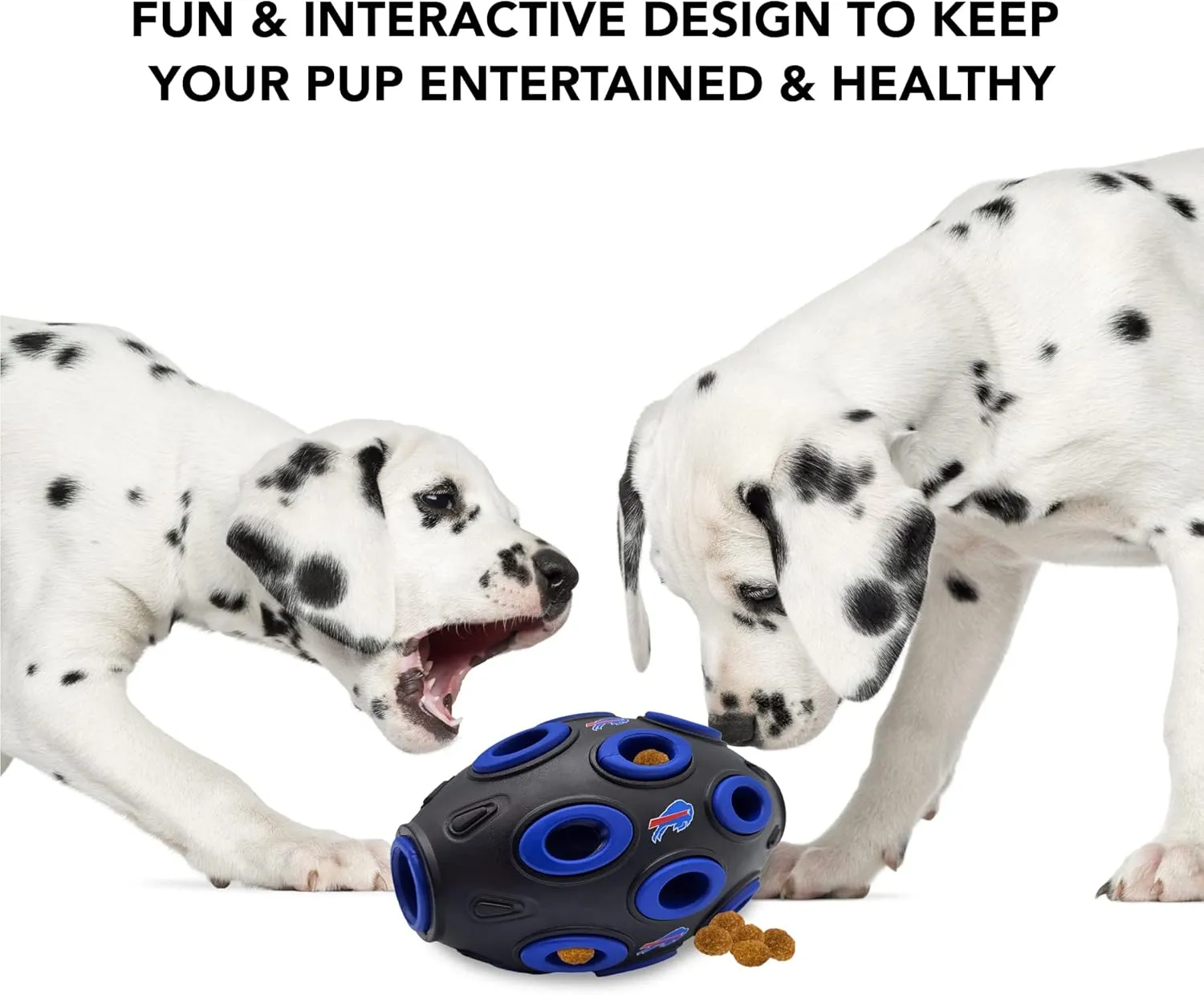 NFL Buffalo Bills Football Treat Dispensing Toy for Dogs and Cats, Rubber Ball Dog Toy, Interactive Fun Dog Treat Toy, Natural Rubber Dog Feeding Toy
