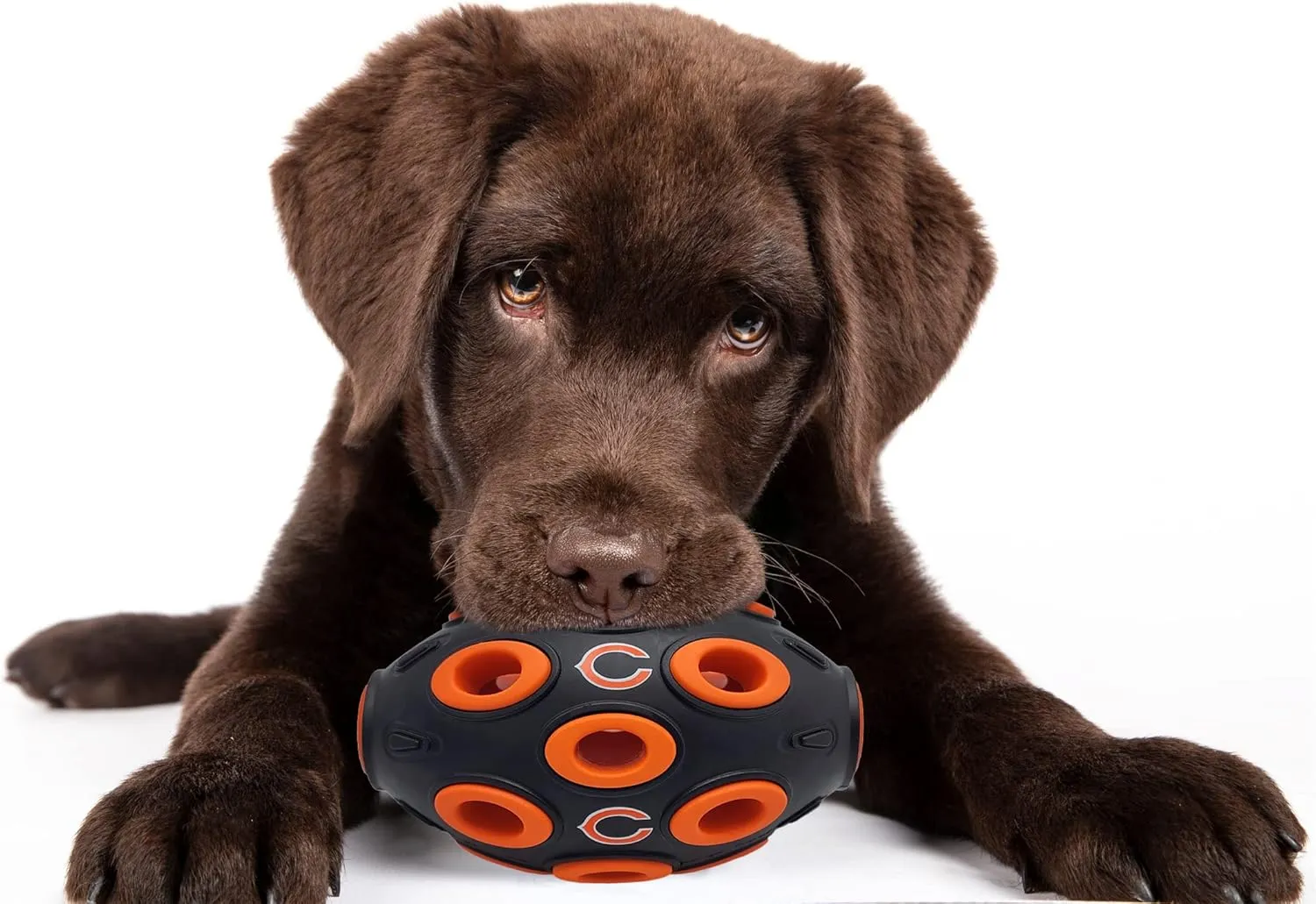 NFL Chicago Bears Football Treat Dispensing Toy for Dogs and Cats, Rubber Ball Dog Toy, Interactive Fun Dog Treat Toy, Natural Rubber Dog Feeding Toy