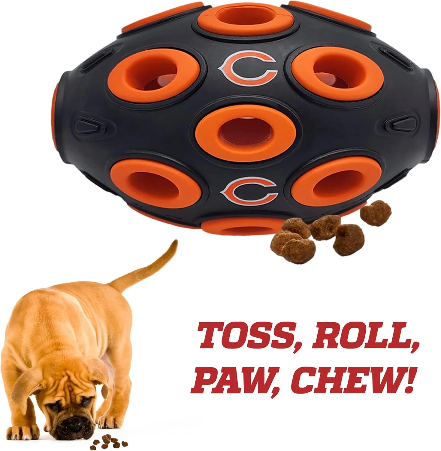 NFL Chicago Bears Football Treat Dispensing Toy for Dogs and Cats, Rubber Ball Dog Toy, Interactive Fun Dog Treat Toy, Natural Rubber Dog Feeding Toy