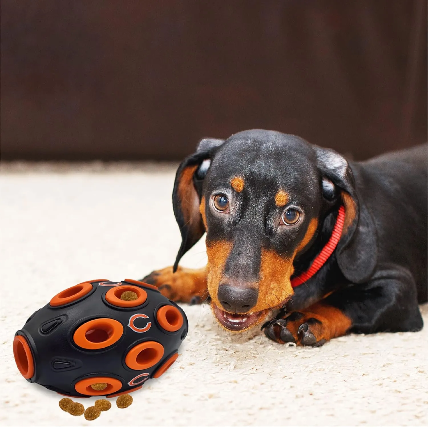 NFL Chicago Bears Football Treat Dispensing Toy for Dogs and Cats, Rubber Ball Dog Toy, Interactive Fun Dog Treat Toy, Natural Rubber Dog Feeding Toy