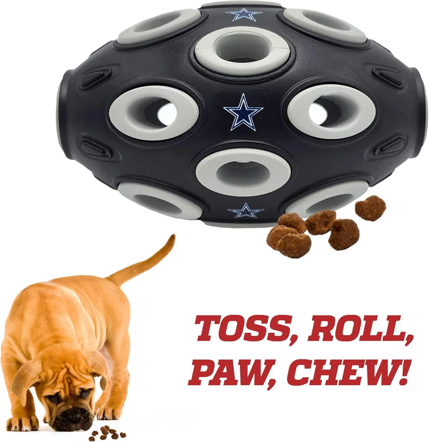 NFL Dallas Cowboys Football Treat Dispensing Toy for Dogs and Cats, Rubber Ball Dog Toy, Interactive Fun Dog Treat Toy, Natural Rubber Dog Feeding Toy