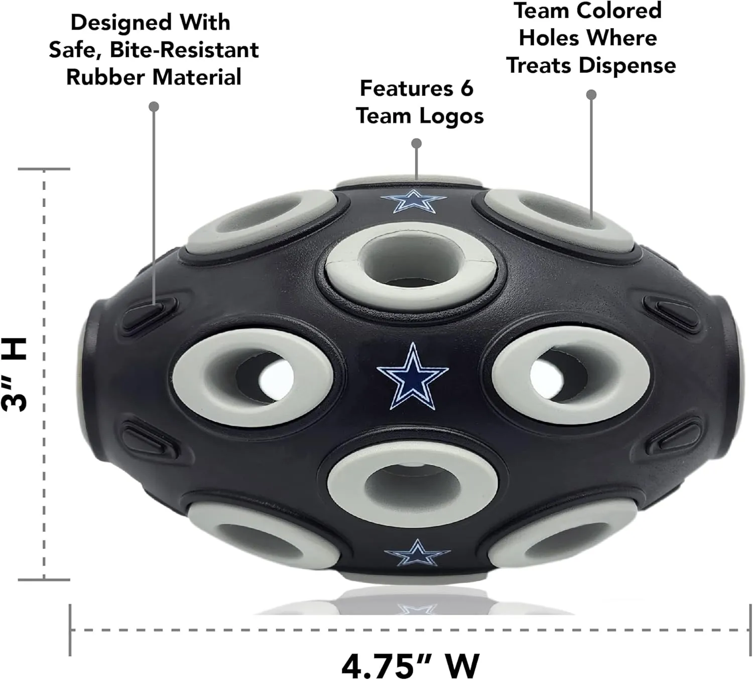 NFL Dallas Cowboys Football Treat Dispensing Toy for Dogs and Cats, Rubber Ball Dog Toy, Interactive Fun Dog Treat Toy, Natural Rubber Dog Feeding Toy