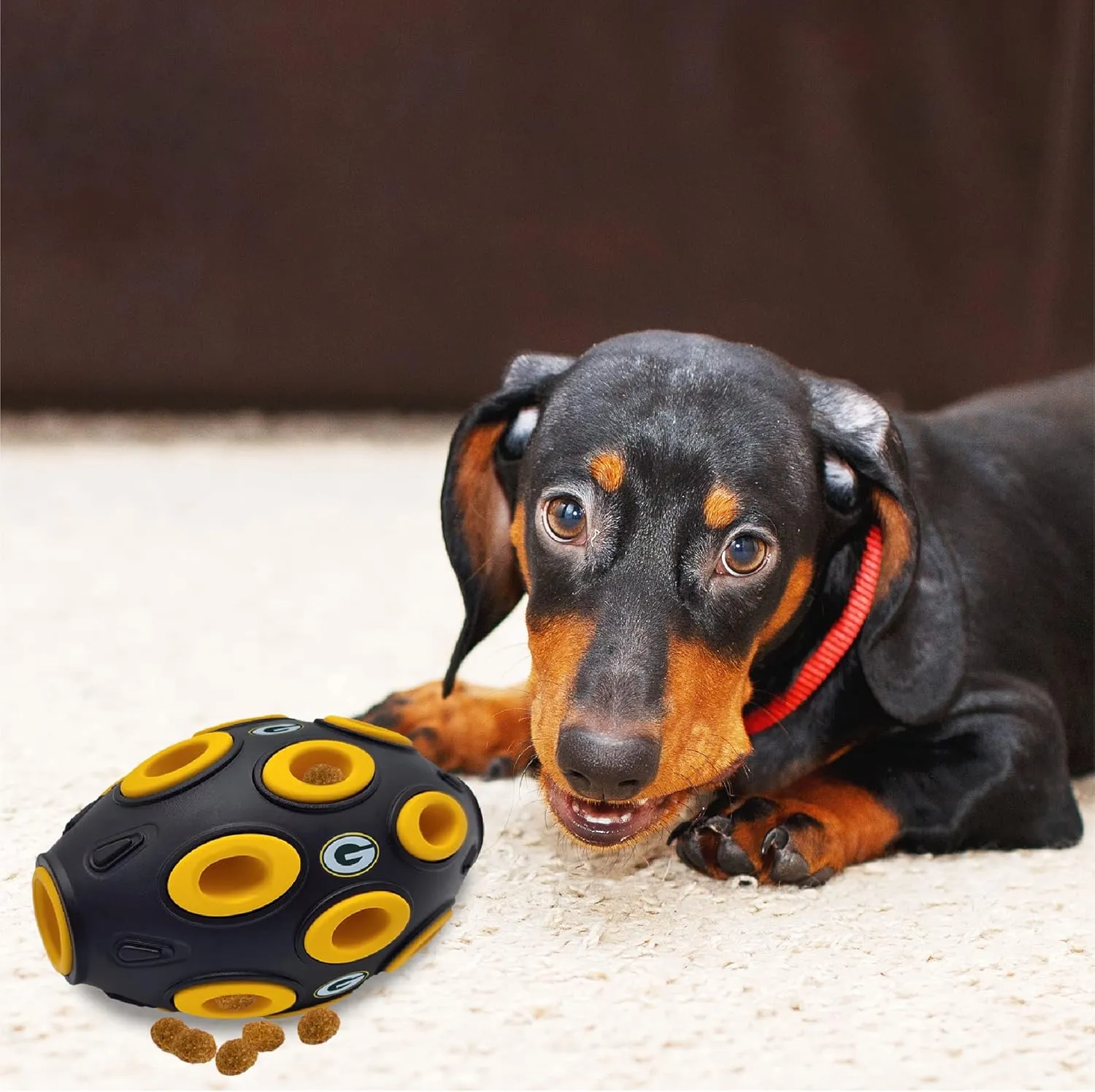 NFL Green Bay Packers Football Treat Dispensing Toy for Dogs and Cats, Rubber Ball Dog Toy, Interactive Fun Dog Treat Toy, Natural Rubber Dog Feeding Toy
