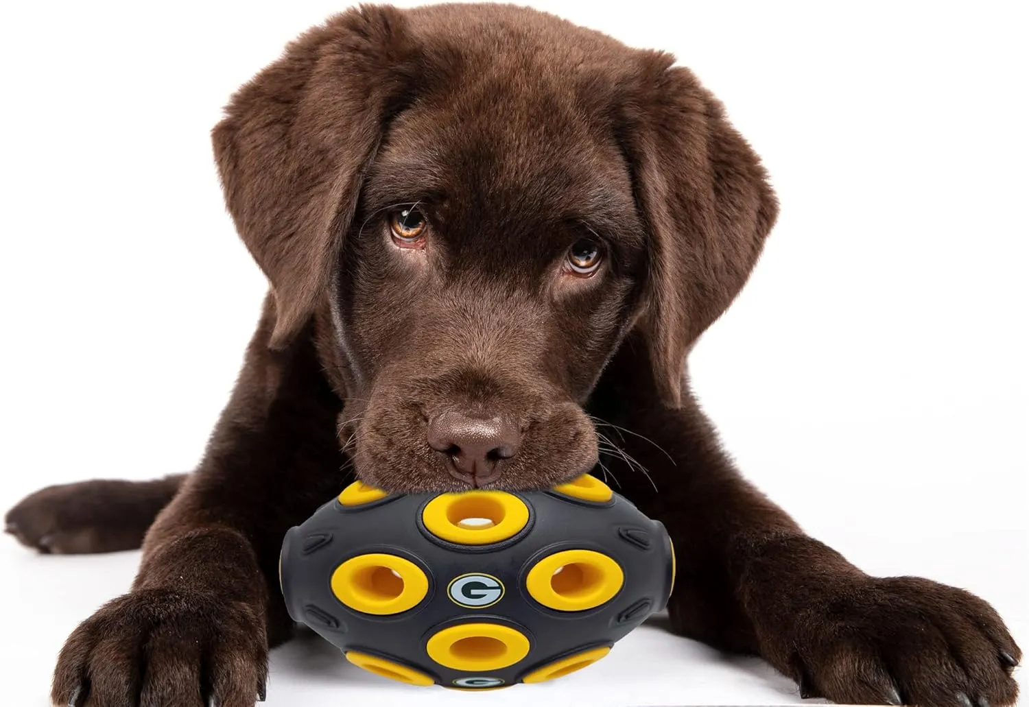 NFL Green Bay Packers Football Treat Dispensing Toy for Dogs and Cats, Rubber Ball Dog Toy, Interactive Fun Dog Treat Toy, Natural Rubber Dog Feeding Toy