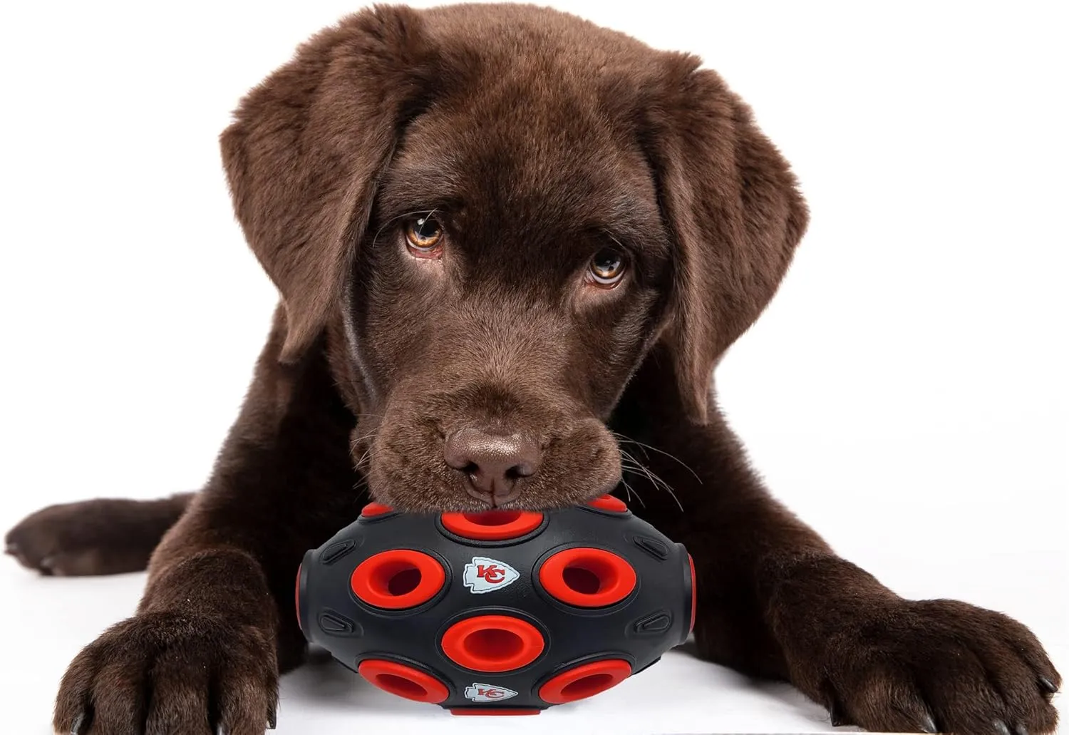 NFL Kansas City Chiefs Football Treat Dispensing Toy for Dogs and Cats, Rubber Ball Dog Toy, Interactive Fun Dog Treat Toy, Natural Rubber Dog Feeding Toy