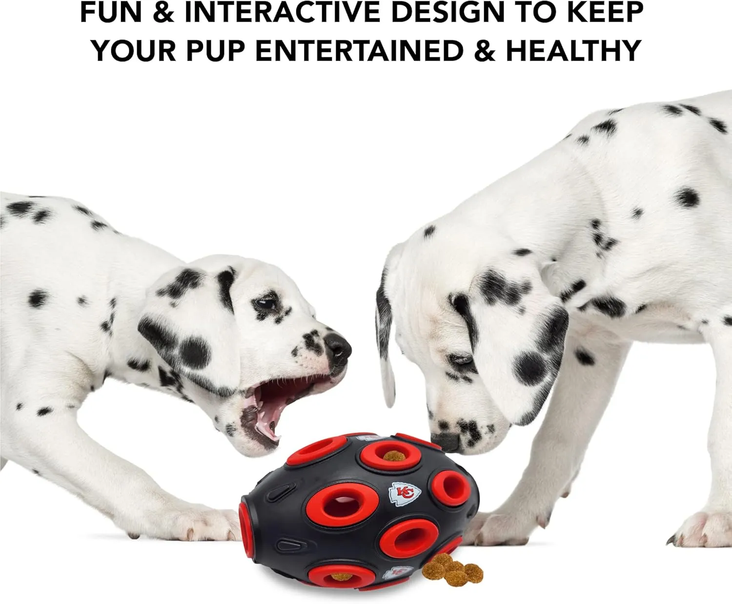 NFL Kansas City Chiefs Football Treat Dispensing Toy for Dogs and Cats, Rubber Ball Dog Toy, Interactive Fun Dog Treat Toy, Natural Rubber Dog Feeding Toy