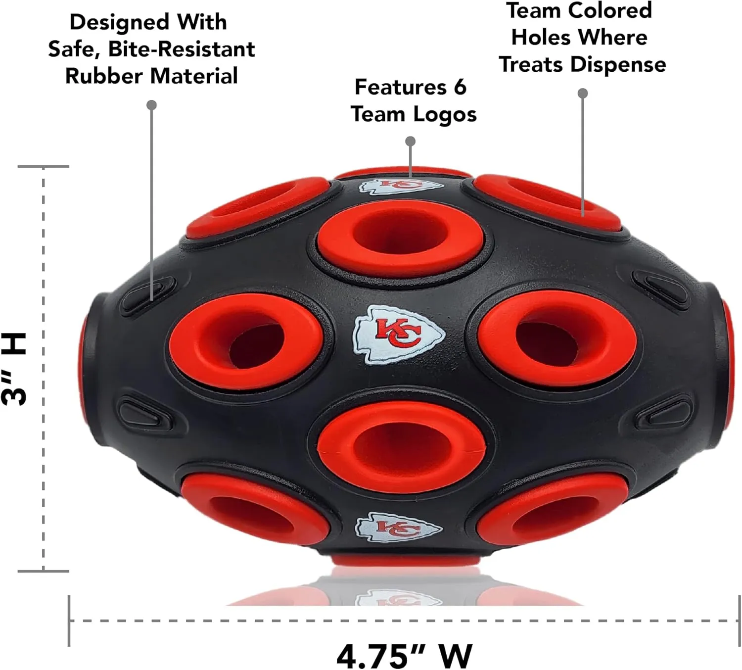 NFL Kansas City Chiefs Football Treat Dispensing Toy for Dogs and Cats, Rubber Ball Dog Toy, Interactive Fun Dog Treat Toy, Natural Rubber Dog Feeding Toy