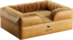 NOAH & PAW Dog Bed, 28x23x11 Inch, Orthopedic Dog Beds for Medium Size Pets, Eggshell Memory Foam Infused with Cooling Gel, Inner Cover, Waterproof, Machine Washable (Faux Leather Sofa Collection)