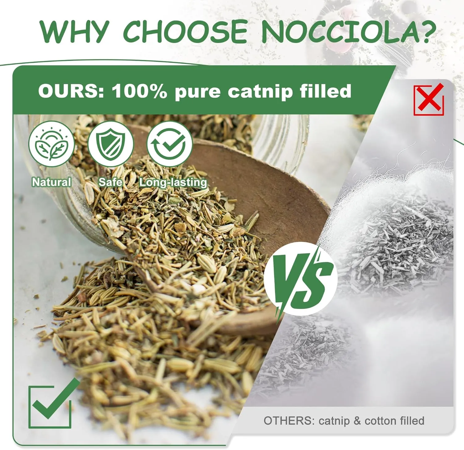 Nocciola 3 Pack Funny Catnip Toys for Cats, 100% North American Organic Catnip Filled, Kittens Teething Chew & Kicker Toys, Interactive Stress Relief Cat Toys for Indoor Cats, Green