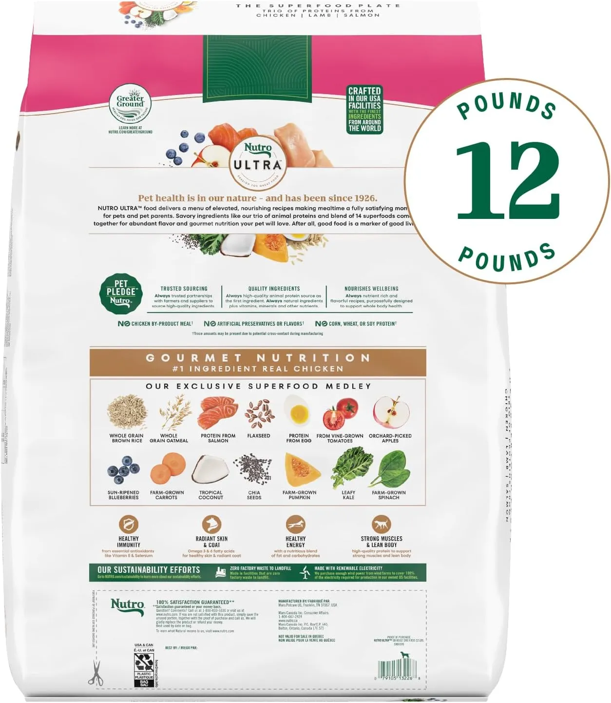 Nutro Ultra Adult Weight Management Small Breed Dry Dog Food, Chicken, Lamb and Salmon, 12 lb. Bag