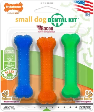 Nylabone Original Bone Flexi Chew toy for Dogs, Dog Toys for Moderate Chewers, Bacon & Peanut Butter, X-Small - Up to 15 lbs, 3 Pack