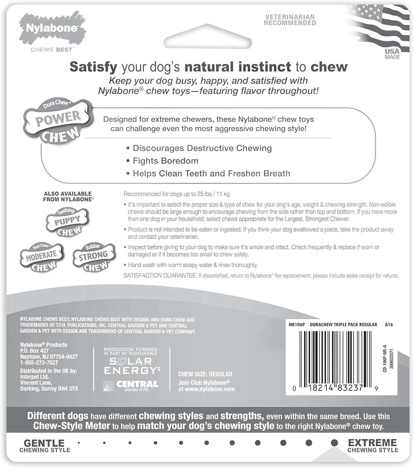 Nylabone Original Bone Power Chew Toy for Dogs, Durable Dog Toys for Aggressive Chewers, Peanut Butter Flavor, Small - Up to 25 Ibs, 3 Pack