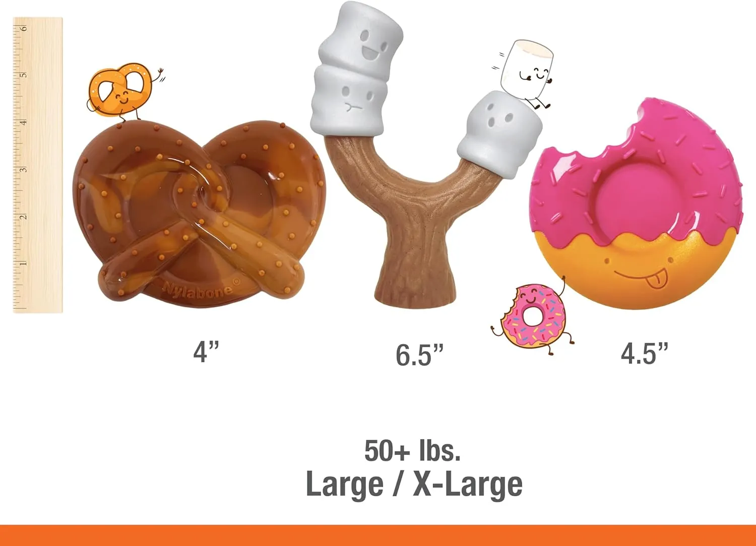 Nylabone Power Chew Toy Bundle, Cute Dog Toys for Aggressive Chewers, Bacon Glazed, Toasted Marshmallow, and Peanut Butter Flavors, Large Dogs - Up to 50 lbs, 3 Pack