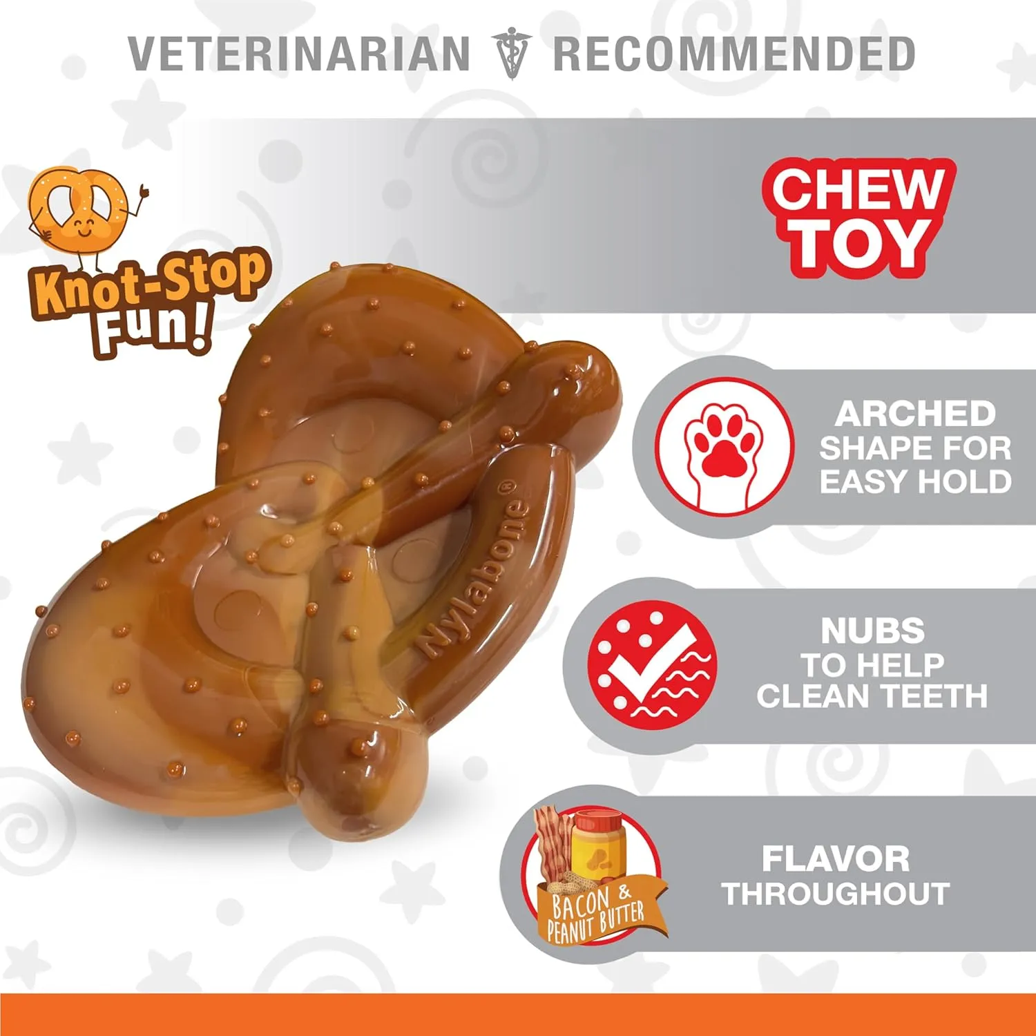 Nylabone Pretzel Power Chew Toy for Dogs, Dog Toys for Aggressive Chewers, Bacon & Peanut Butter Flavor, X-Large Dogs - 50  lbs, 1 Count