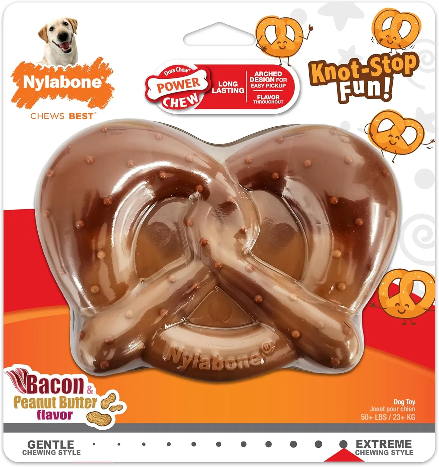 Nylabone Pretzel Power Chew Toy for Dogs, Dog Toys for Aggressive Chewers, Bacon & Peanut Butter Flavor, X-Large Dogs - 50  lbs, 1 Count