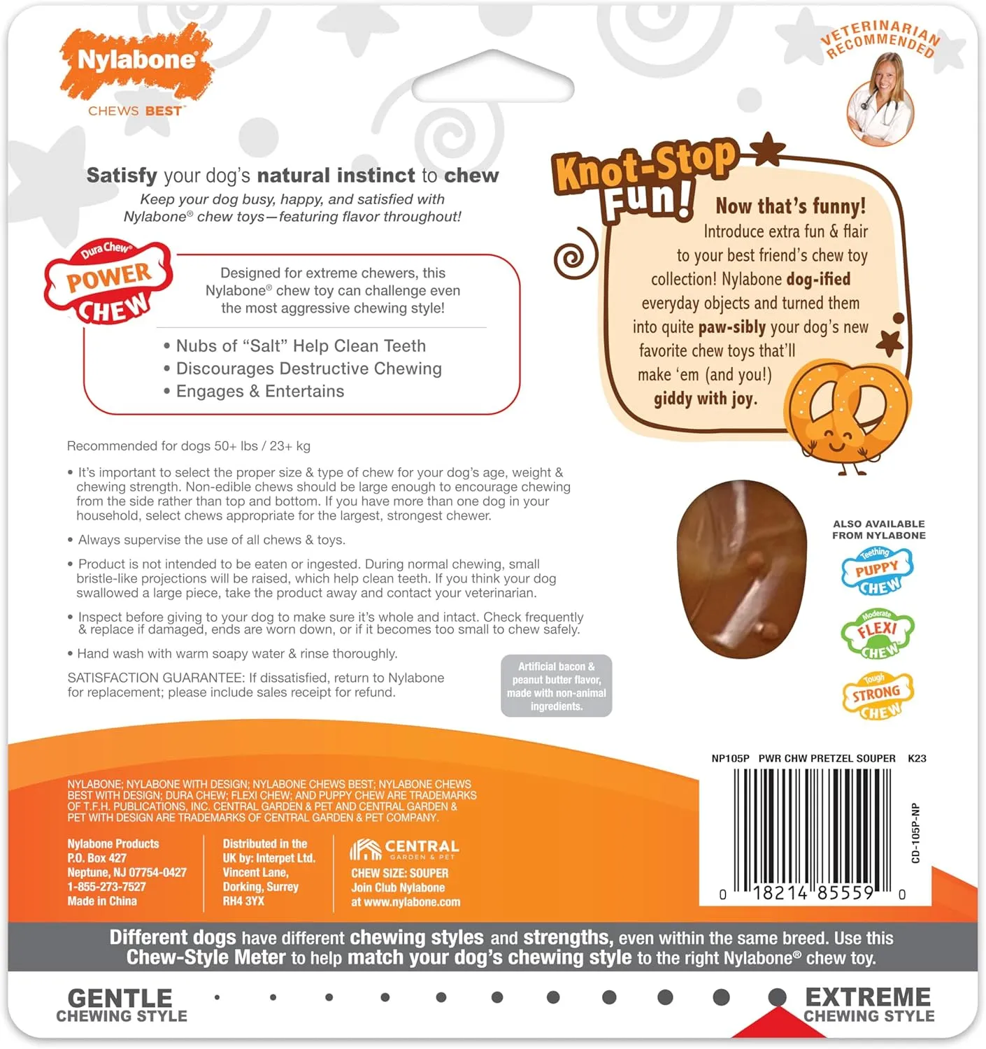 Nylabone Pretzel Power Chew Toy for Dogs, Dog Toys for Aggressive Chewers, Bacon & Peanut Butter Flavor, X-Large Dogs - 50  lbs, 1 Count
