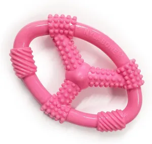 Nylabone Spin Tug & Play Puppy Chew Ring Toy, Toys for Teething Puppies, Peanut Butter Flavor, Pink, Medium - Up to 35 lbs, 1 Count