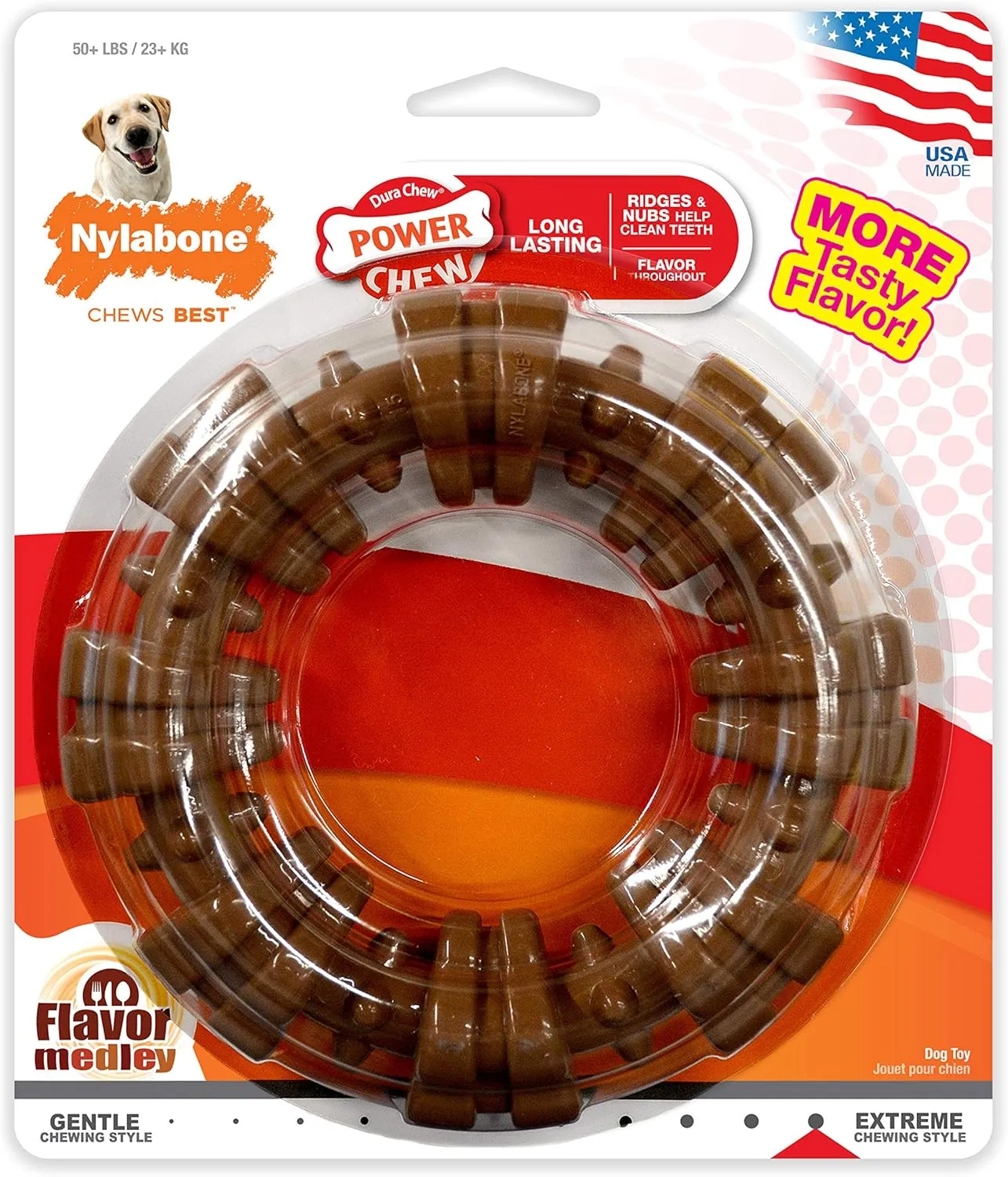 Nylabone Textured Ring Power Chew Toy for Dogs, Dog Toys for Aggressive Chewers, Flavor Medley, X-Large Dogs - 50  lbs, 1 Count