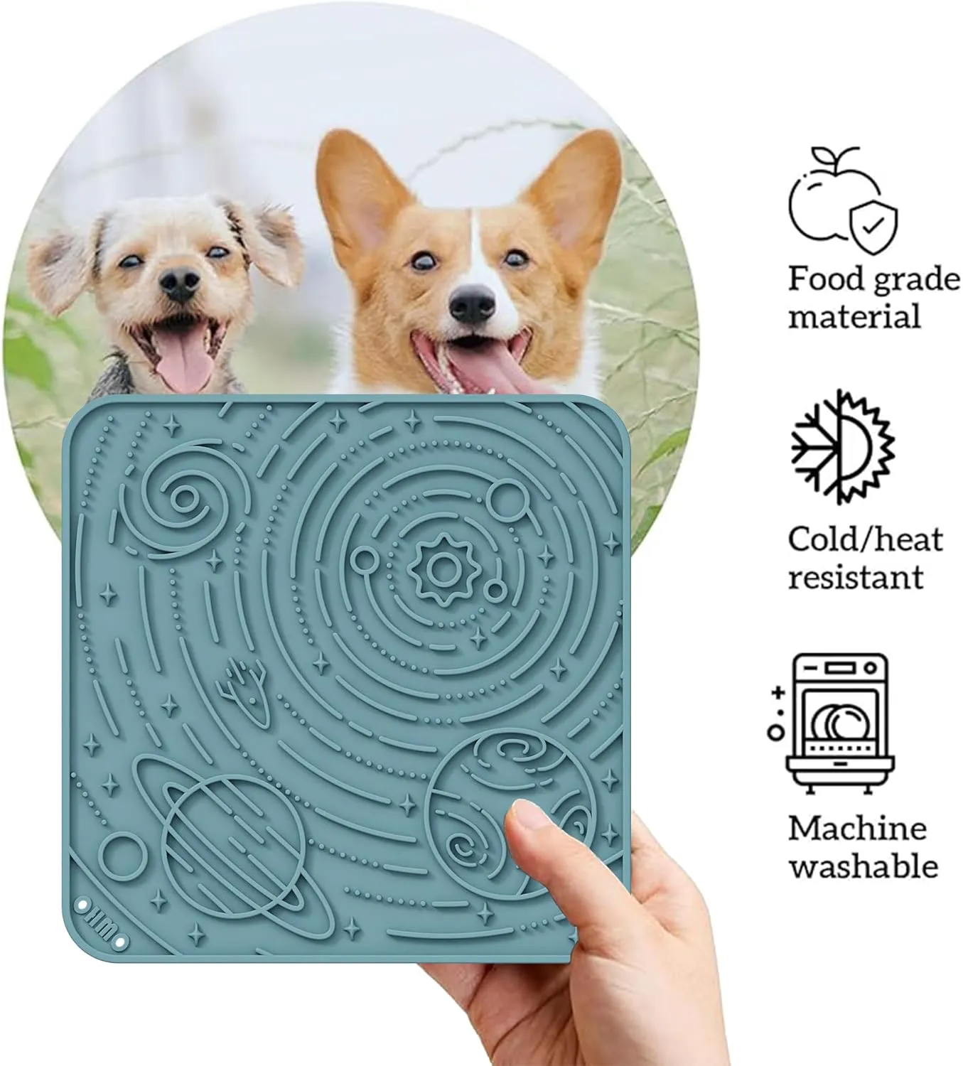 OHMO Lick Mat for Dogs and Cats(Large, Dark&Light Blue, 2pcs) Enrichment Accessories Toy Space Star Easy Clean Pet Slow Feeder/Suction Cups, Licking Pad for Anxiety Relief and Boredom Reduction