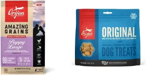 ORIJEN Dry Dog Food, High Protein, Amazing Grains Puppy Large Breed 22.5LB Freeze Dried Dog Treats, Original, 1.5oz