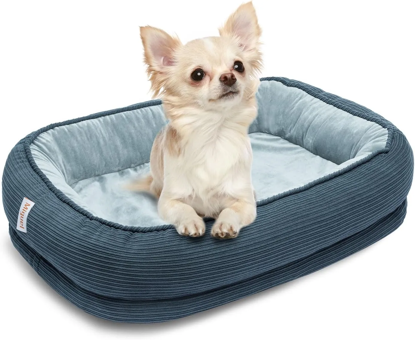 Orthopedic Cat Beds for Indoor Cats, Egg-Crate Memory Foam Pet Sofa with Bolster Sides, Oval Crate Bed, Washable Removable Cover & Non-Slip Bottom, Haze Blue