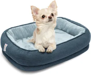 Orthopedic Cat Beds for Indoor Cats, Egg-Crate Memory Foam Pet Sofa with Bolster Sides, Oval Crate Bed, Washable Removable Cover & Non-Slip Bottom, Haze Blue