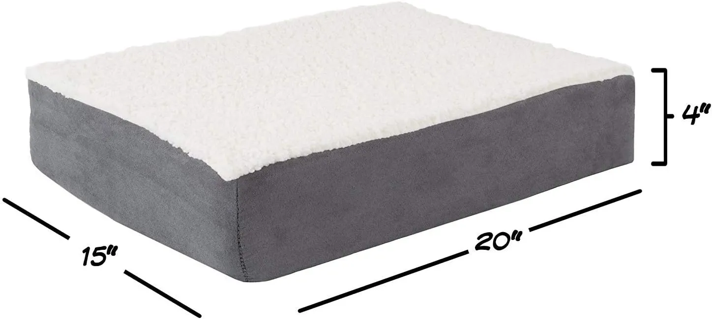 Orthopedic Dog Bed - 2-Layer Memory Foam Crate Mat with Machine Washable Sherpa Cover - 20x15 Pet Bed for Small Dogs Up to 20lbs by PETMAKER (Gray)
