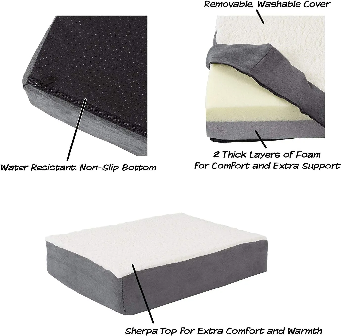 Orthopedic Dog Bed - 2-Layer Memory Foam Crate Mat with Machine Washable Sherpa Cover - 20x15 Pet Bed for Small Dogs Up to 20lbs by PETMAKER (Gray)