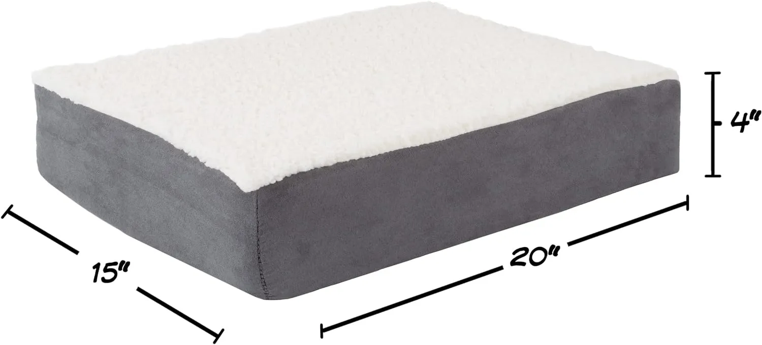 Orthopedic Dog Bed - 2-Layer Memory Foam Crate Mat with Machine Washable Sherpa Cover - 20x15 Pet Bed for Small Dogs Up to 20lbs by PETMAKER (Gray)