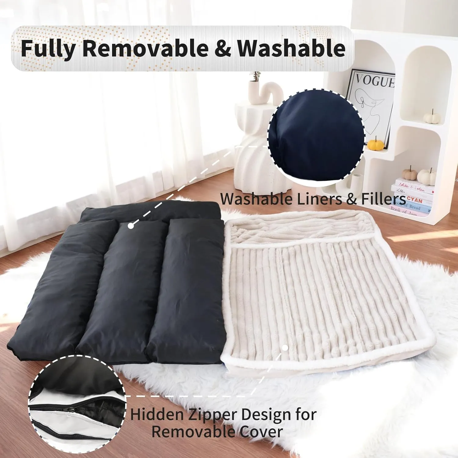 Orthopedic Dog Bed Pillow with Removable Cover & Shredded Memory Foam  Luxurious Plush Design, Non-Slip Base, Machine-Washable for Dogs Up to 65 lbs