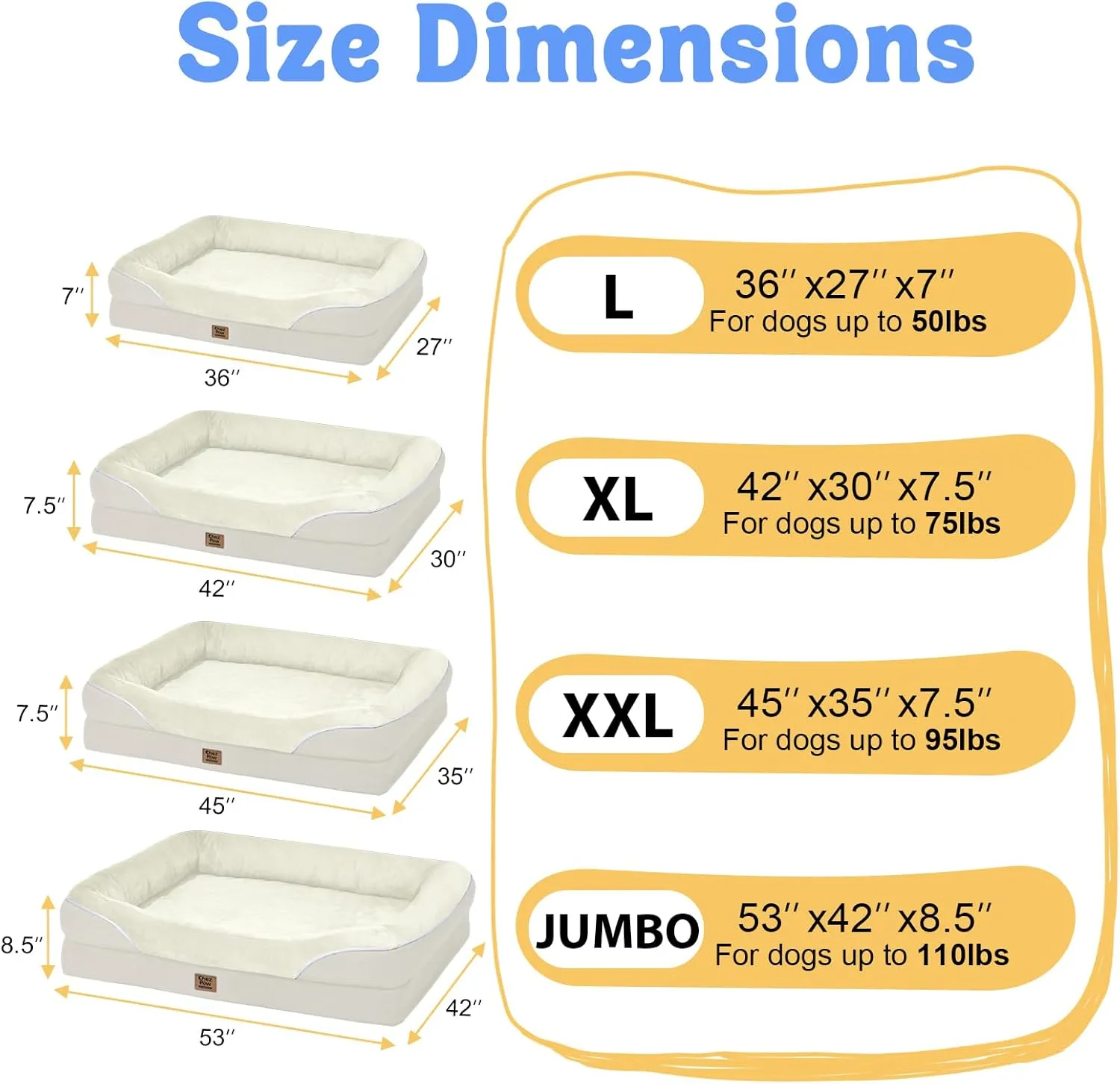 Orthopedic Washable Large Dog Bed - Egg Foam Dog Bed for Large and Medium Dogs Big Pet Beds with Removable Washable Cover and Bolster Non-Slip Bottom