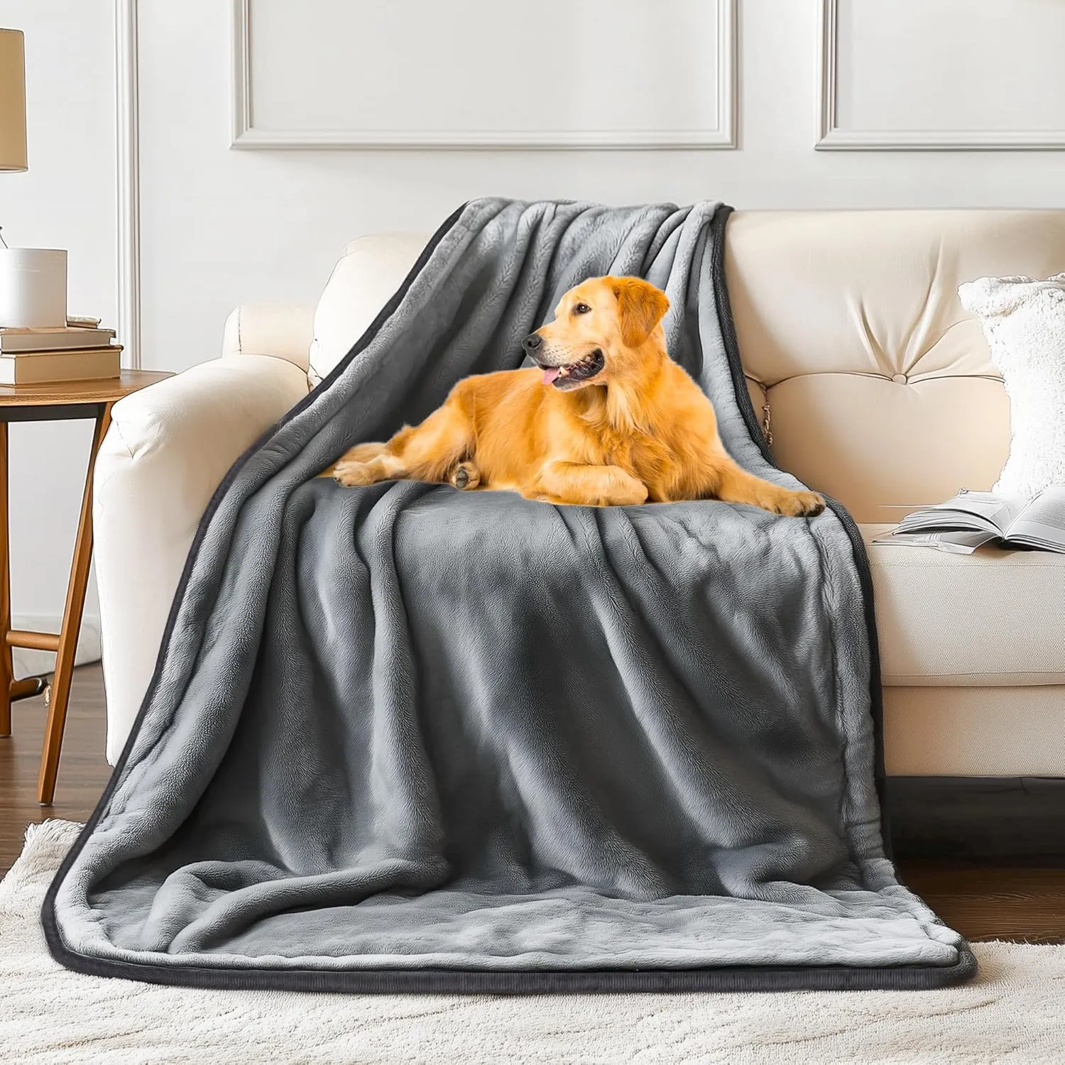 PatiencET Waterproof Dog Blanket for Small Dogs, Washable Reversible Sherpa Cat Puppy Pet Blanket, Fleece Dog Blanket for Couch Bed Furniture Cover Protector Outdoor Throw Blanket Gray30x40in
