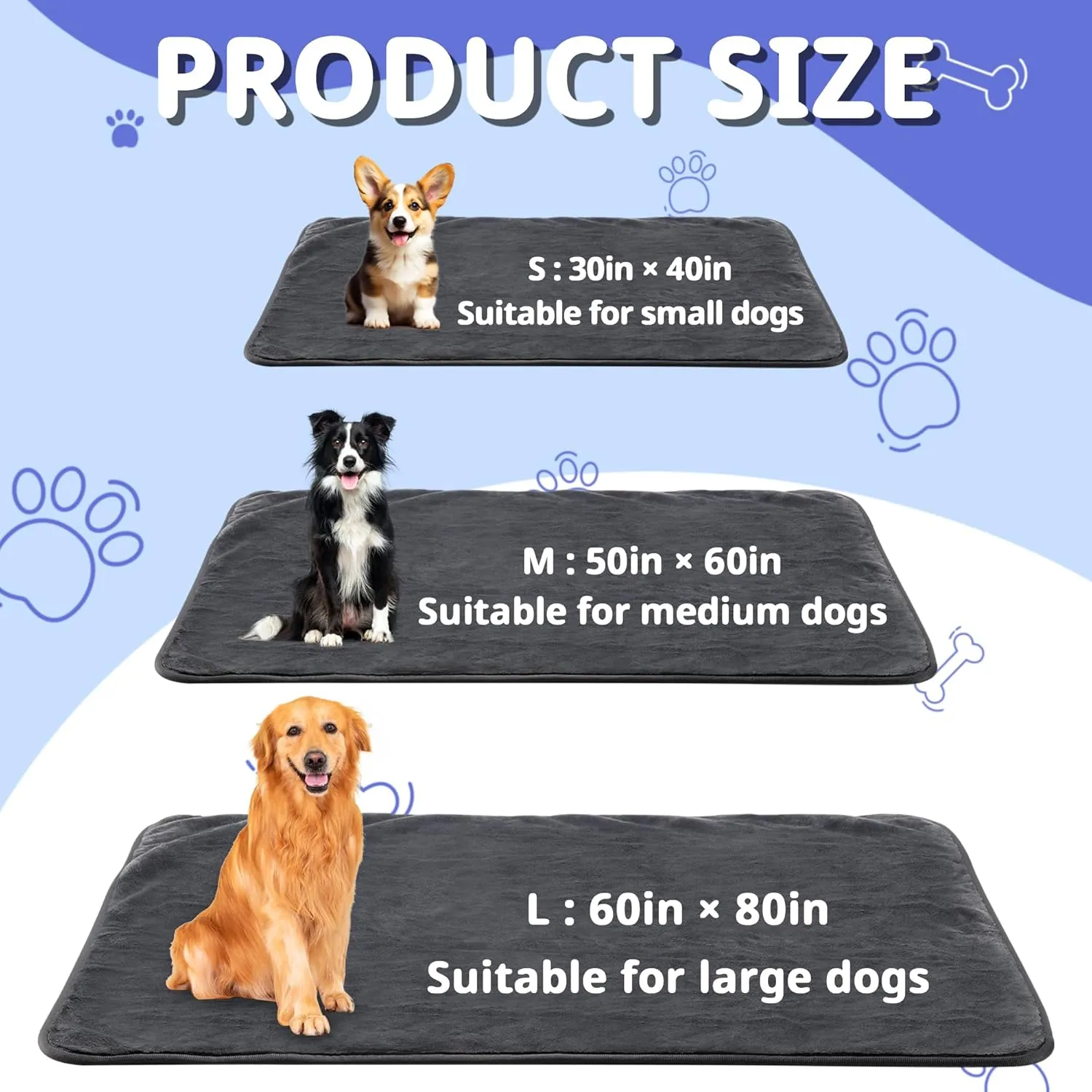 PatiencET Waterproof Dog Blanket for Small Dogs, Washable Reversible Sherpa Cat Puppy Pet Blanket, Fleece Dog Blanket for Couch Bed Furniture Cover Protector Outdoor Throw Blanket Gray30x40in
