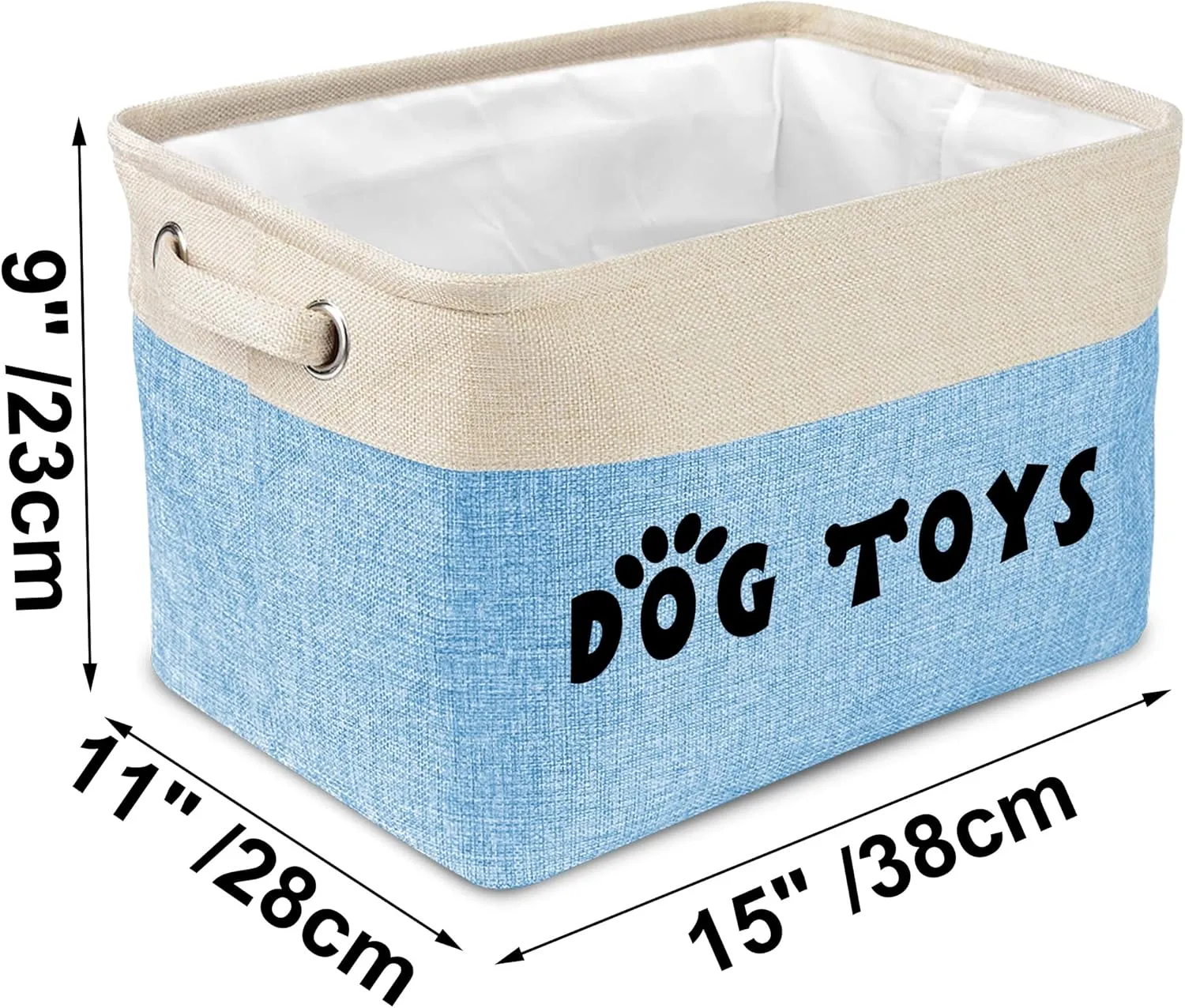 PET ARTIST Dog Toy Basket, Collapsible Dog Toy Bin Box with Comfortable Handles, Large Pet Toy Storage Organizer for Accessories, Toys, Coat & Clothing, Blanket & Leash, Blue, 15"x11"x9"