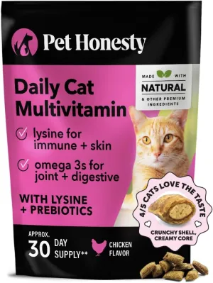 Pet Honesty Cat Multivitamin Crunchy & Creamy Chews - Cat Treats for Health   Immune, Joint Support, Skin & Coat, & Digestion - Vitamins with Omega 3s, Lysine & Probiotics (30 Day Supply)