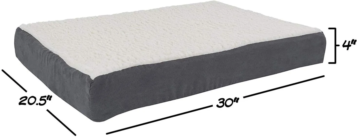 PETMAKER Orthopedic Dog Bed - 2-Layer 30x20.5-Inch Memory Foam Pet Mattress with Machine-Washable Sherpa Cover for Medium Dogs up to 45lbs (Gray)