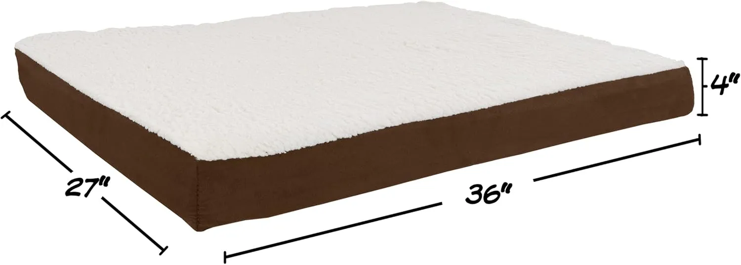 PETMAKER Orthopedic Dog Bed  2-Layer Memory Foam Dog Bed with Machine Washable Sherpa Top Cover  36x27 Pet Mattress for Large Dogs up to 65lbs (Brown)
