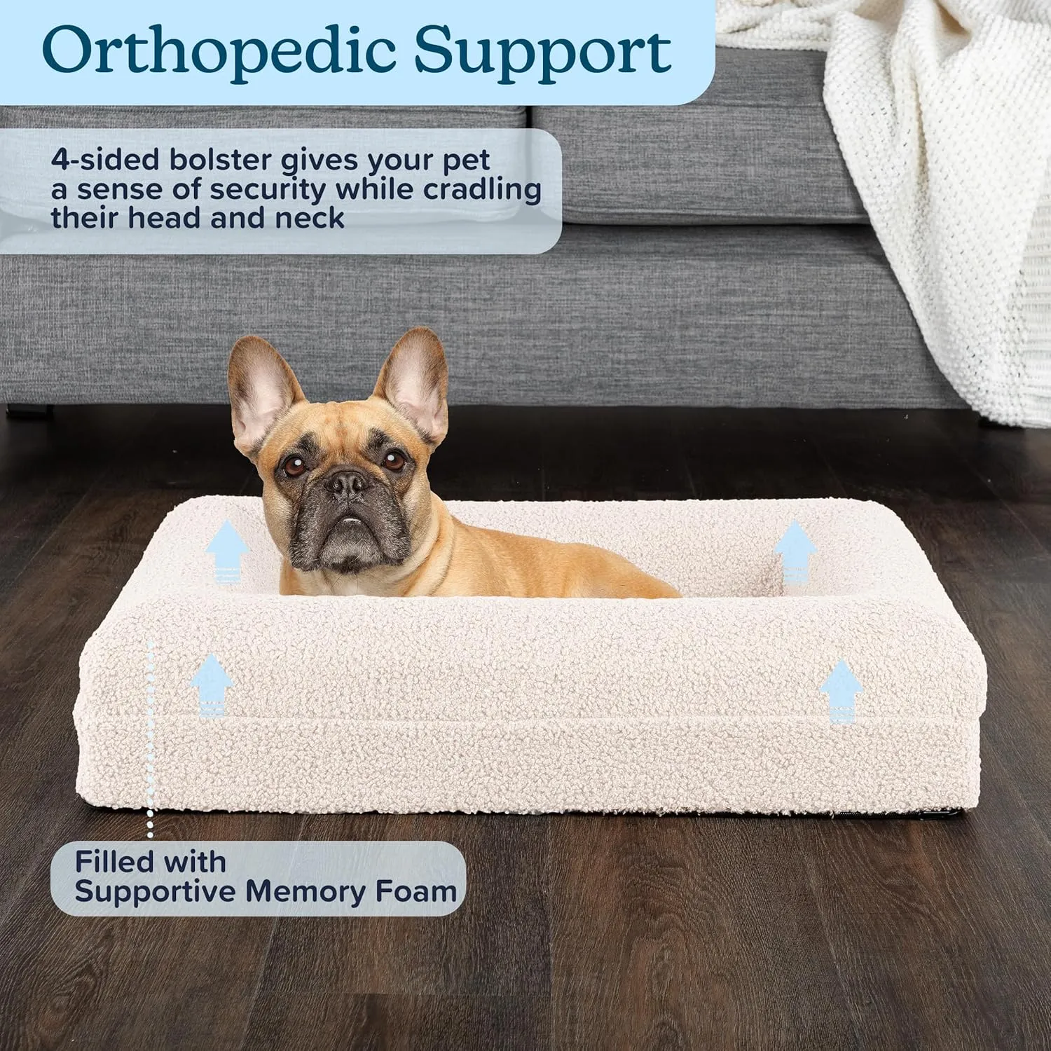 PETMAKER Orthopedic Pet Bed - 26in Small Dog Bed with Supportive Bolster, Nonslip Bottom, and Removable Washable Cover - Memory Foam Puppy Bed for Small Dogs and Cats - Dog Products (Cream)