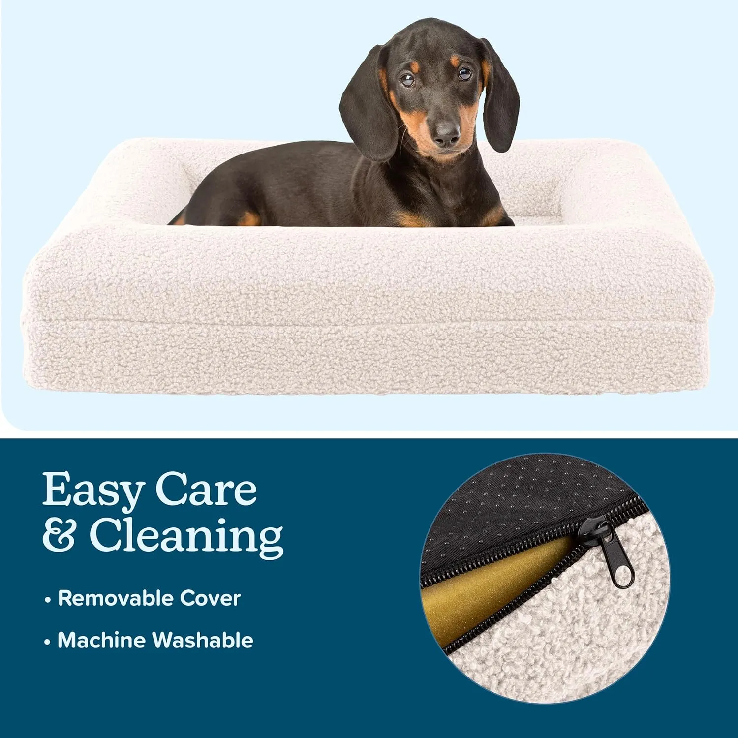 PETMAKER Orthopedic Pet Bed - 26in Small Dog Bed with Supportive Bolster, Nonslip Bottom, and Removable Washable Cover - Memory Foam Puppy Bed for Small Dogs and Cats - Dog Products (Cream)