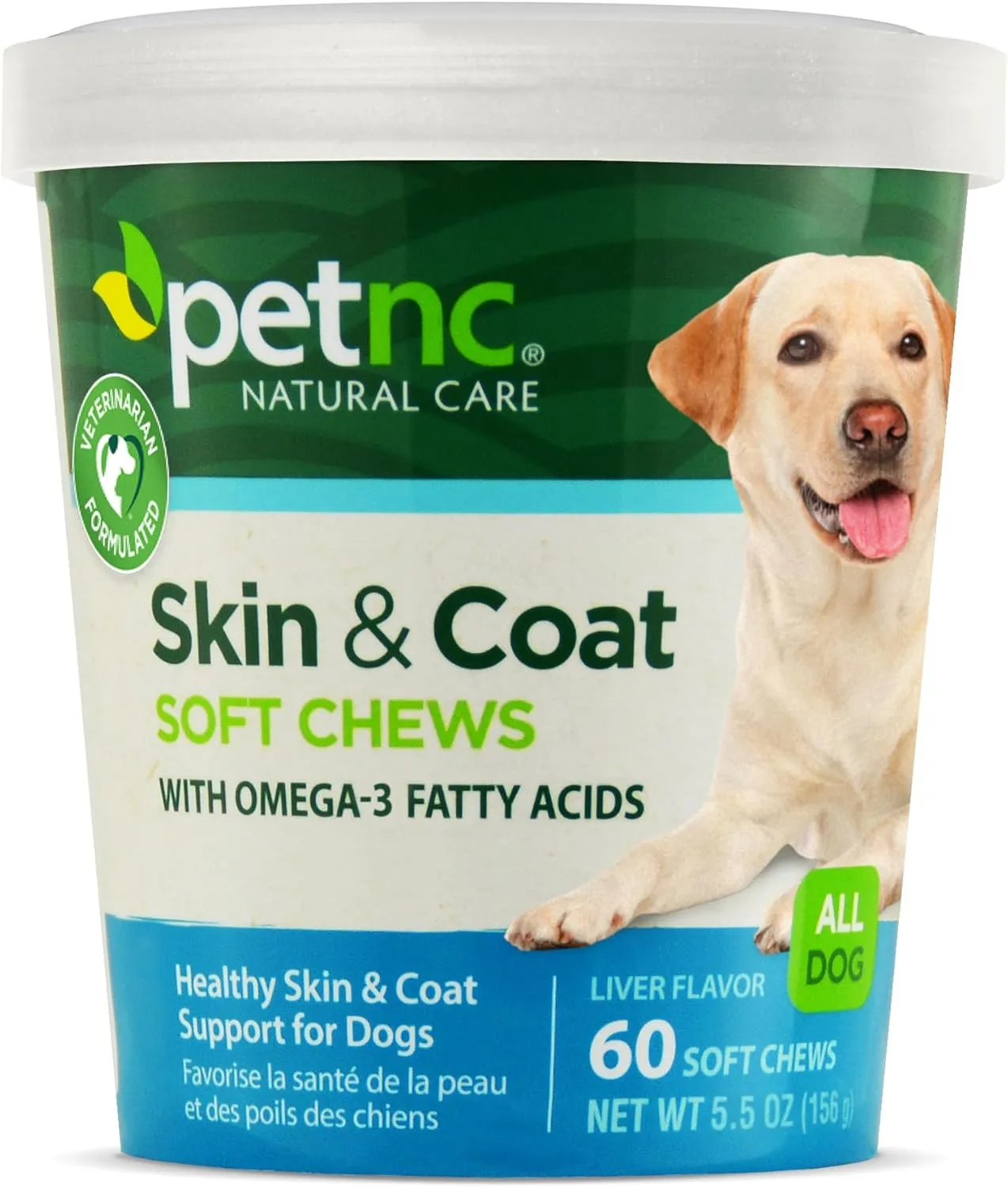 Petnc Natural Care Dog Skin and Coat Supplement (60 Chewables), With Omega 3, EPA & DHA, Promotes Healthy Skin & Glossy Coat, For Dogs 18 Weeks & Older, Liver Flavor