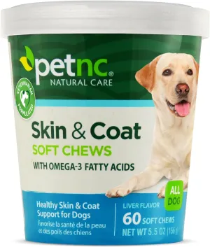 Petnc Natural Care Dog Skin and Coat Supplement (60 Chewables), With Omega 3, EPA & DHA, Promotes Healthy Skin & Glossy Coat, For Dogs 18 Weeks & Older, Liver Flavor