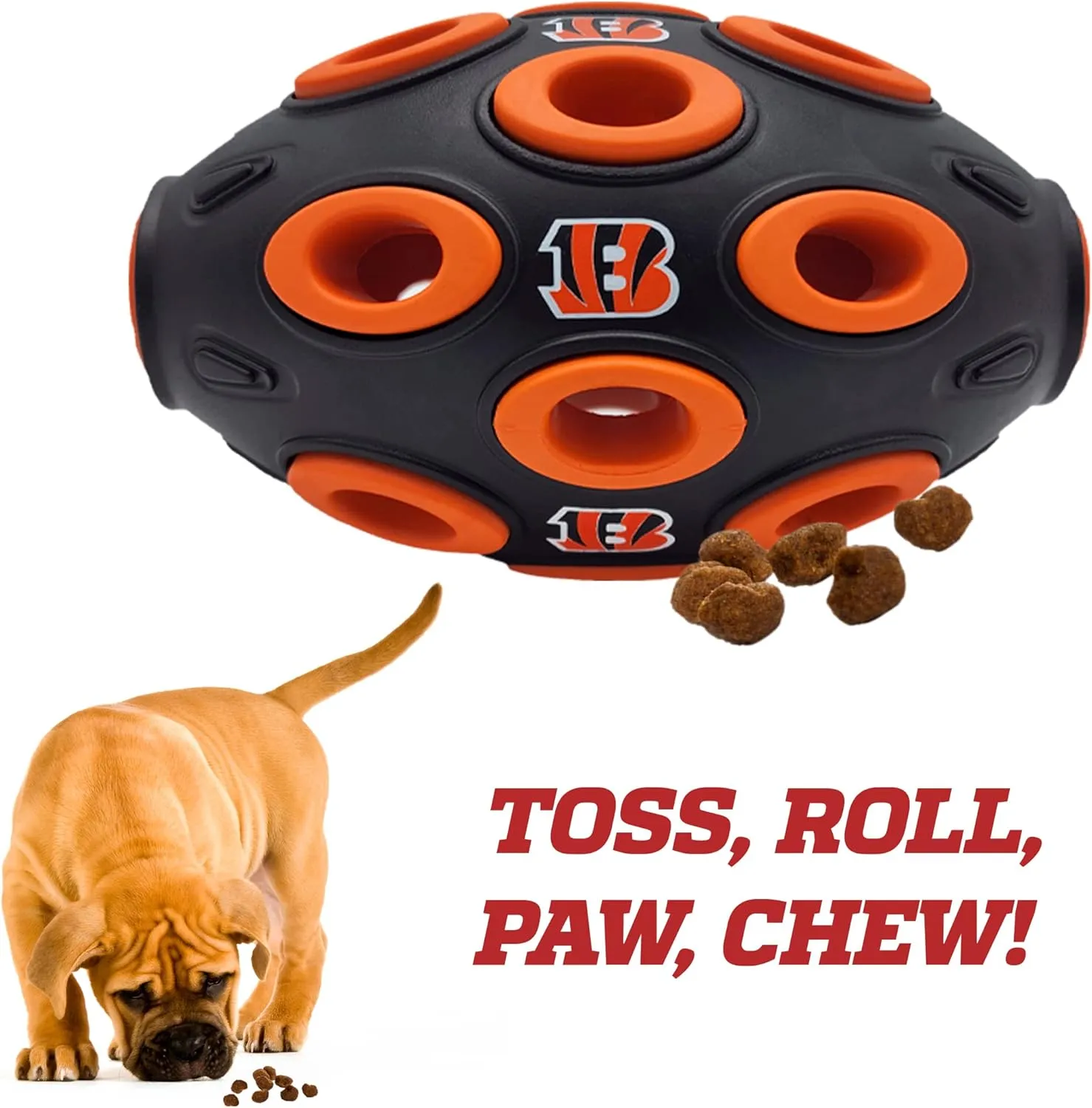 Pets First NFL Cincinnati Bengals Football Treat Dispensing Toy for Dogs and Cats, Rubber Ball Dog Toy, Interactive Fun Dog Treat Toy, Natural Rubber Dog Feeding Toy