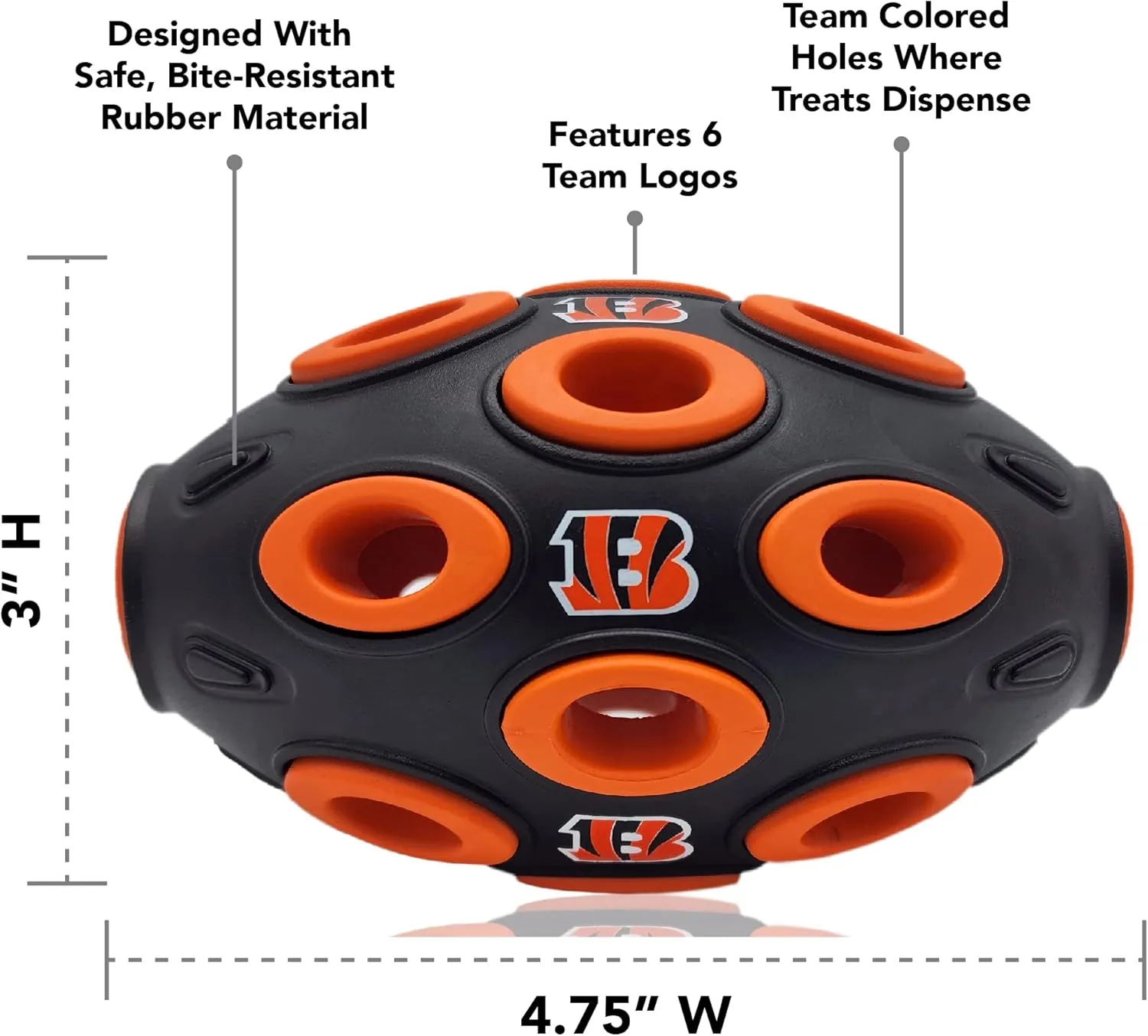 Pets First NFL Cincinnati Bengals Football Treat Dispensing Toy for Dogs and Cats, Rubber Ball Dog Toy, Interactive Fun Dog Treat Toy, Natural Rubber Dog Feeding Toy