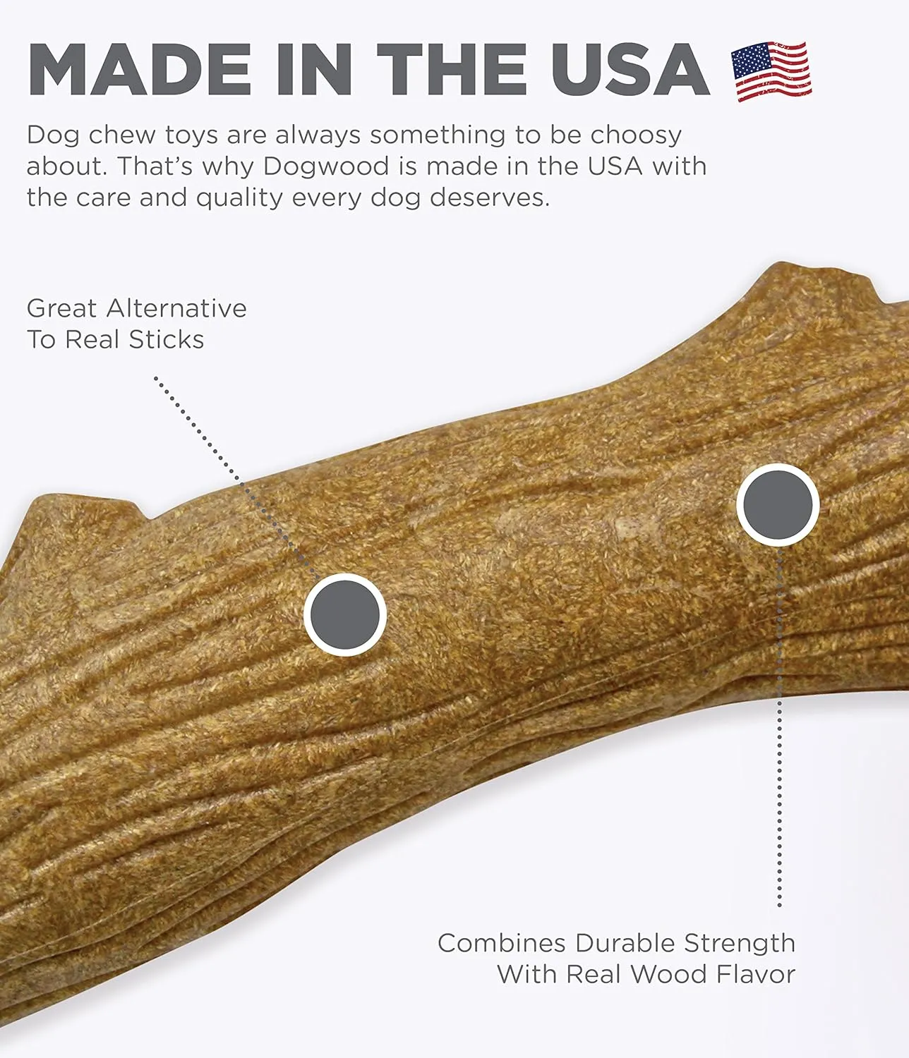 Petstages Dogwood Durable Dog Chew Toy, Large - Long Lasting Chew Stick Made with Real Wood - USA Made, L