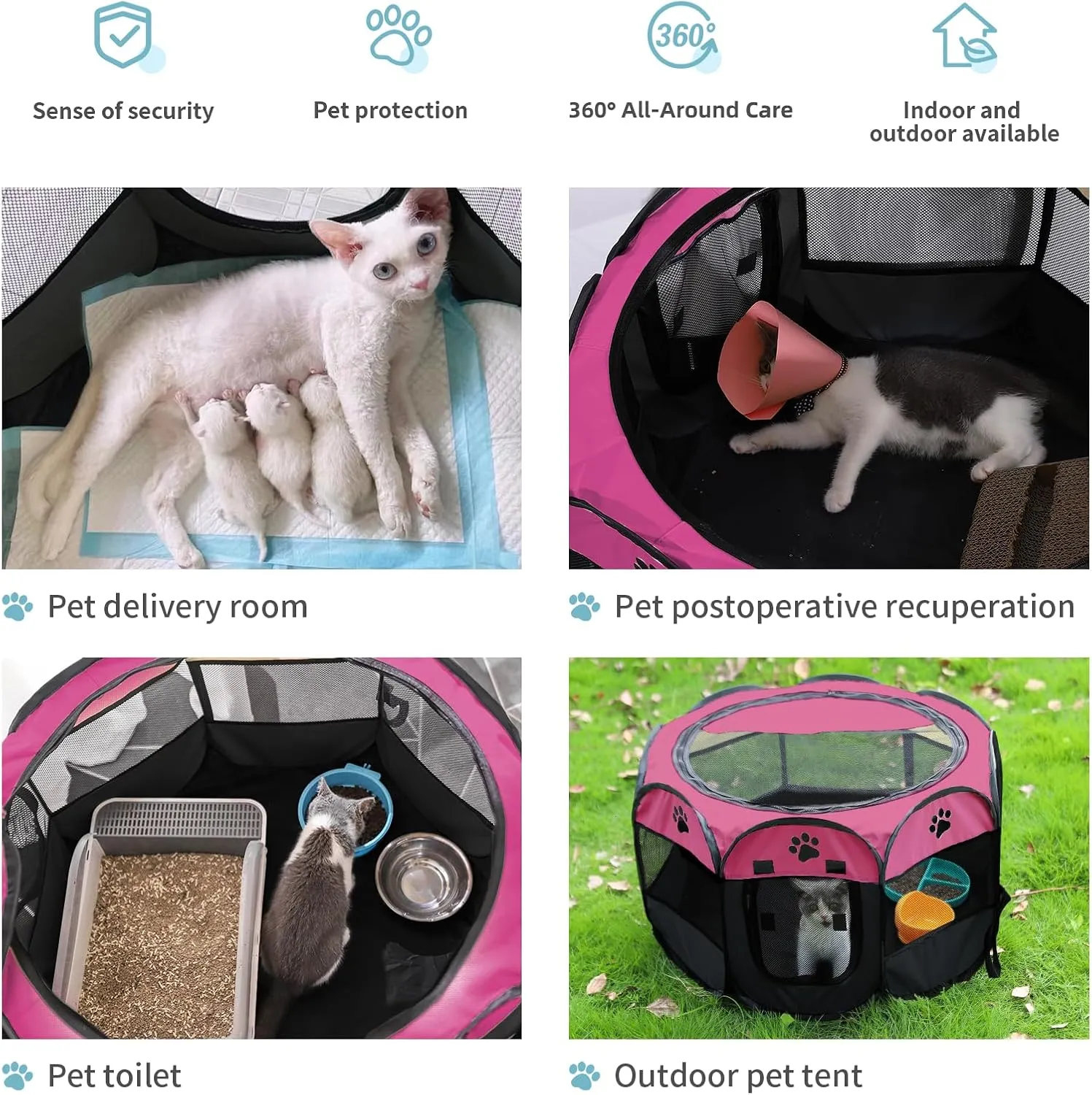 Portable Pet Playpen, Dog Playpen Foldable Pet Exercise Pen Tents Cat House Playground for Puppy Kitten Indoor Outdoor Travel Camping Use
