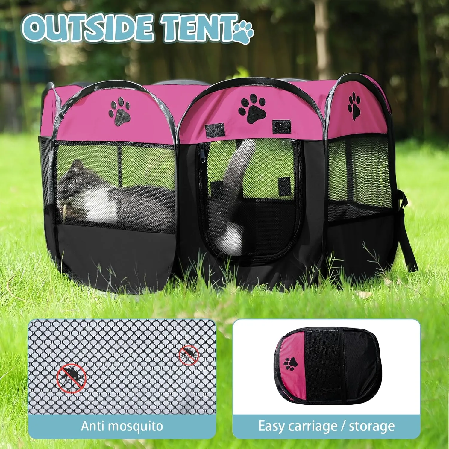 Portable Pet Playpen, Dog Playpen Foldable Pet Exercise Pen Tents Cat House Playground for Puppy Kitten Indoor Outdoor Travel Camping Use
