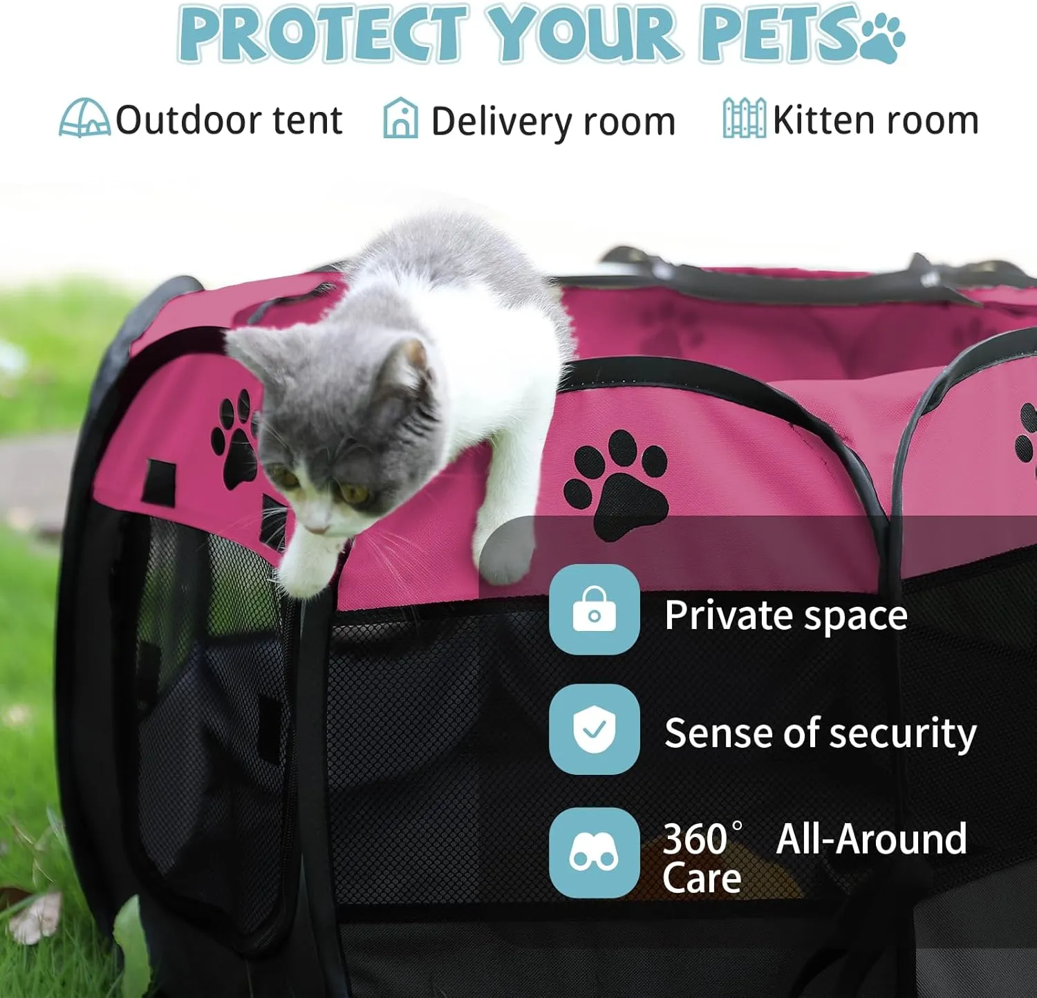 Portable Pet Playpen, Dog Playpen Foldable Pet Exercise Pen Tents Cat House Playground for Puppy Kitten Indoor Outdoor Travel Camping Use