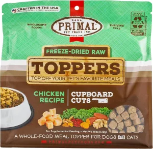 Primal Dog Food Toppers & Cat Food Toppers, Cupboard Cuts, Grain Free Meal Mixers with Probiotics, Raw Freeze Dried Dog Treats & Cat Treats, Great for Training, (Chicken, 18 oz)