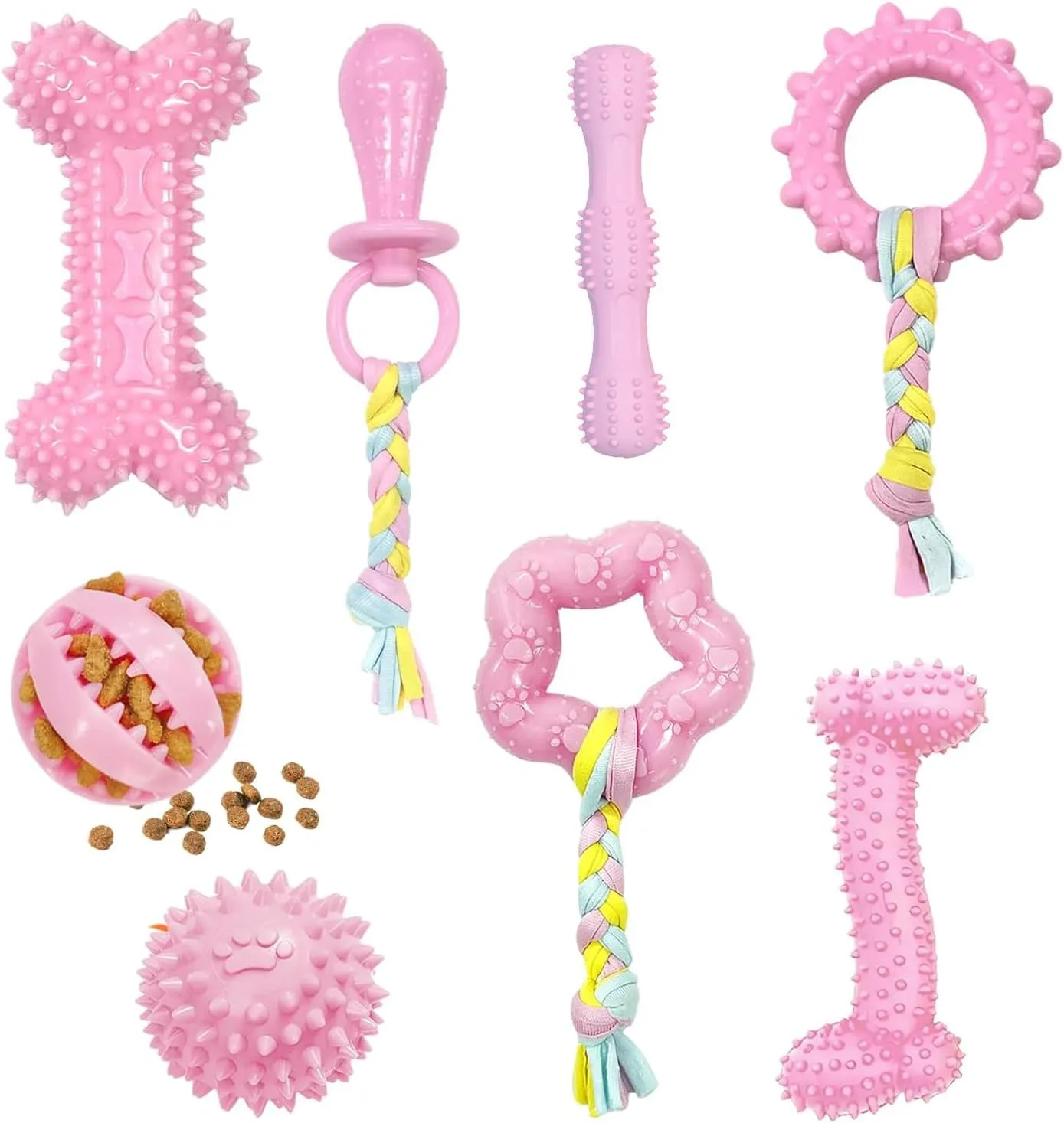 Puppy Chew Toys for Teething Small Dogs, 8 Pack Puppy Toys for Teething Treat Interactive to Keep Them Busy, Cute Pink Soft Durable Rubber Toy for Small Dogs